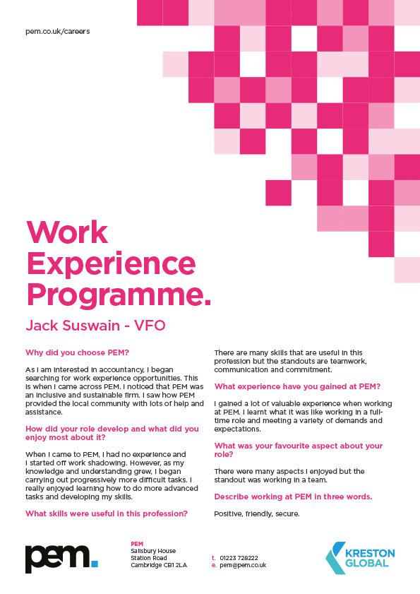 Work Experience Feedback Jack Suswain